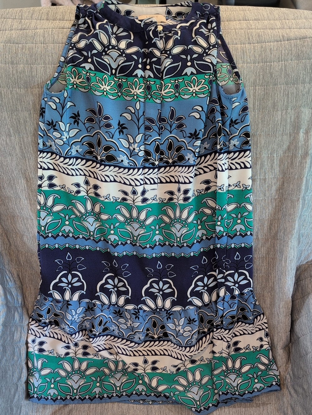 LOFT Blue, Teal & White Patterned Midi Dress